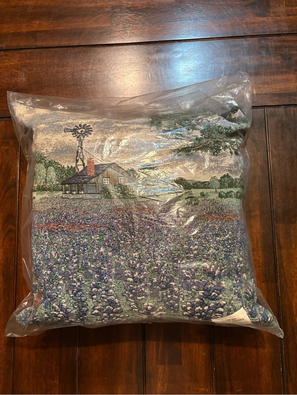 Tapestry Farmhouse Scenic Throw Pillow - Texas Bluebonnets 16x16